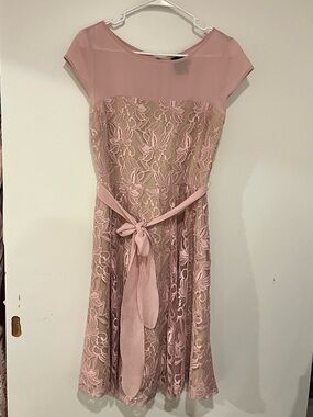 Gabby Skye Dusty Rose Lace Fit & Flare Dress with Tie Waist